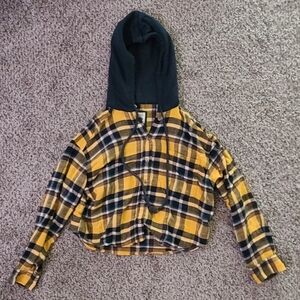 Plaid Yellow and Blue Hoodie Shirt Top
